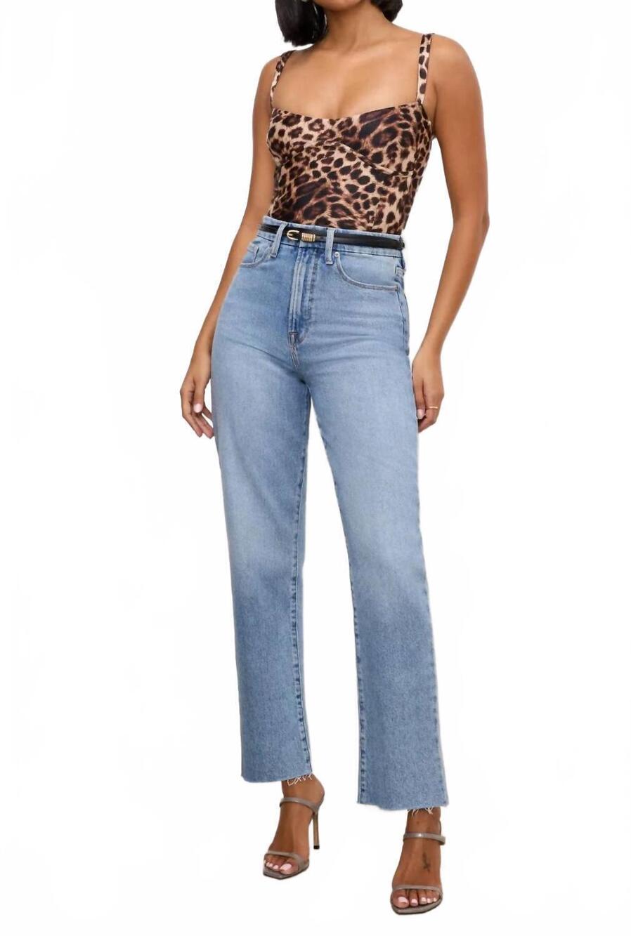 NEW GOOD AMERICAN good boy cropped straight jeans in medium blue